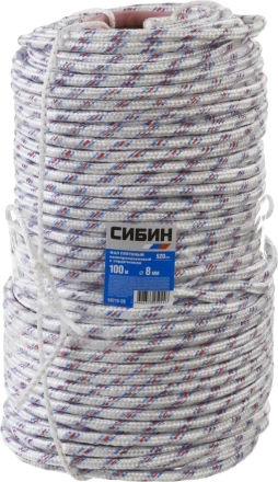 Фал плетёный полипропиленовый СИБИН 16-прядный с полипропиленовым сердечником, диаметр 8 мм, бухта 100 м, 520 кгс 50215-08 купить в Тюмени