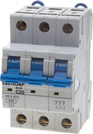 Выключатель автоматический СВЕТОЗАР 3-полюсный, 25 A, &quot;C&quot;, откл. сп. 6 кА, 400 В SV-49063-25-C купить в Тюмени