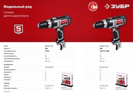 Дрель-шуруповерт сетевая ДШ-М1-400-2 серия МАСТЕР купить в Тюмени