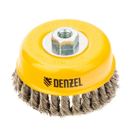 Щетка для УШМ 125 мм Чашка крученая нержавеющая проволока 0.5 мм М14 Denzel 746273 купить в Тюмени
