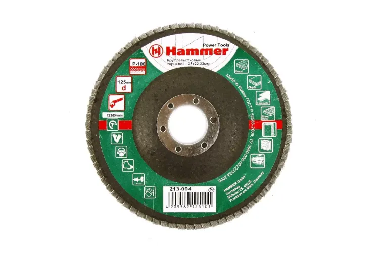 Круг Лепестковый Торцевой (КЛТ) HAMMER КЛТ 1 Ф125х22 Р100 213-004 купить в Тюмени