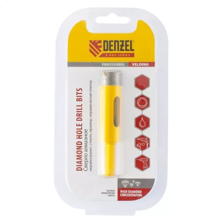 Сверло алмазное по керамограниту 22мм мокрое резание трёх гранный хвостовик DENZEL 72680 купить в Тюмени