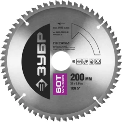 Диск пильный ЗУБР &quot;ПРОФИ&quot; &quot;Точный-МУЛЬТИ рез&quot; по алюминию, ламинату, пластику, ДСП, 60Т, 200х32мм 36853-200-32-60