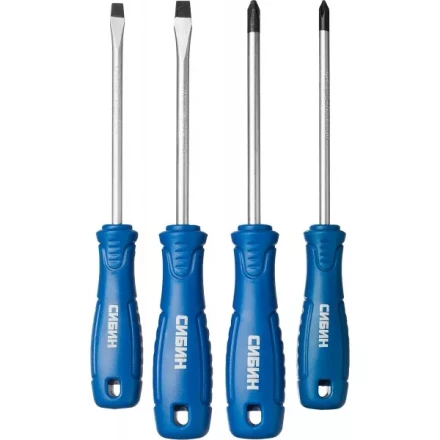 Набор: Отвертки СИБИН 25084 с закаленным стержнем, маслобензостойкая рукоятка, в блистере, 4 предмета 25084 купить в Тюмени