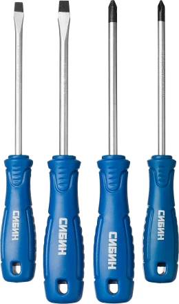 Набор: Отвертки СИБИН 25084 с закаленным стержнем, маслобензостойкая рукоятка, в блистере, 4 предмета 25084 купить в Тюмени