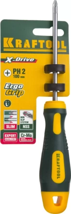 Отвертка KRAFTOOL, Cr-Mo-V сталь, двухкомпонентная противоскользящая рукоятка, PH, №2x100мм 250072-2-100 купить в Тюмени