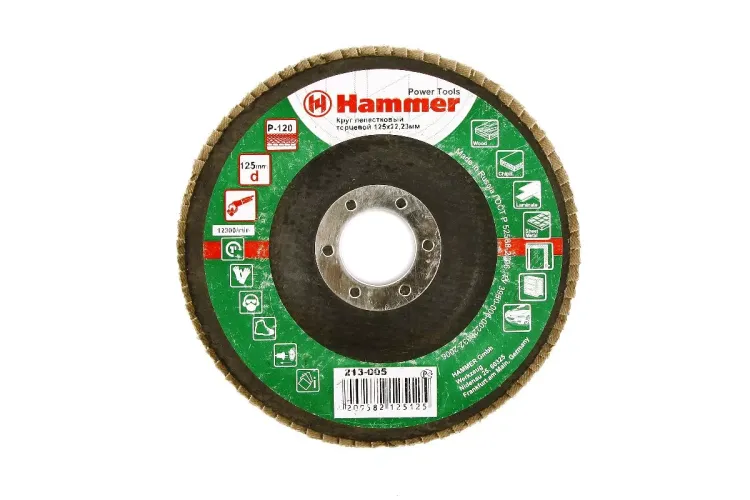 Круг Лепестковый Торцевой (КЛТ) HAMMER КЛТ 1 Ф125х22 Р120 213-005 купить в Тюмени