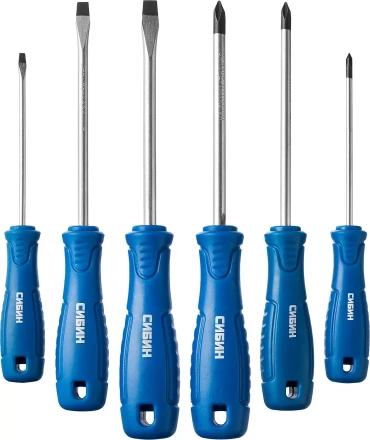 Набор: Отвертки СИБИН 25086 с закаленным стержнем, маслобензостойкая рукоятка, в блистере, 6 предметов 25086 купить в Тюмени