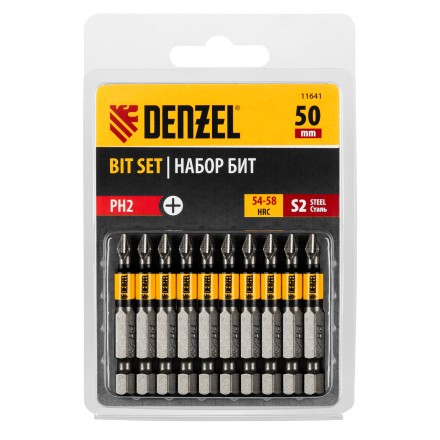 Бита PH2х50, сталь S2, цилиндр., 10 шт. Е 6,3 Denzel 11641 купить в Тюмени