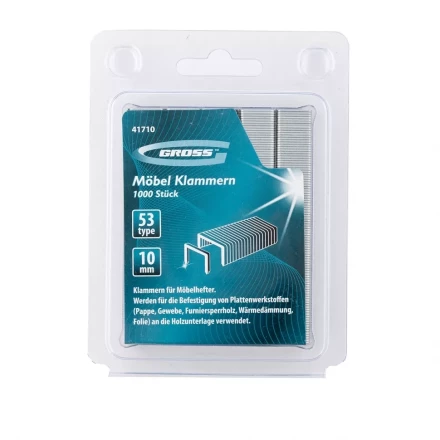 Скобы 10 мм для мебельного степлера усиленные тип 53 1000 шт GROSS 41710 купить в Тюмени