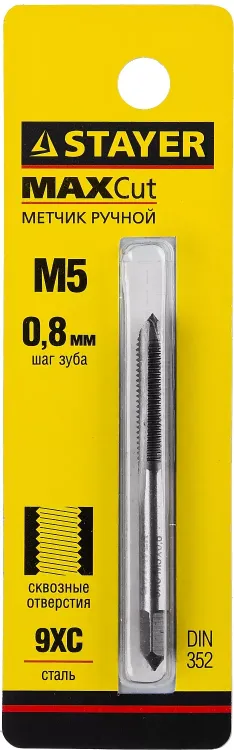 Метчик STAYER "MASTER" одинарный, для сквозных отверстий, сталь 9ХС, М5х0,8 28020-05-0.8 купить в Тюмени