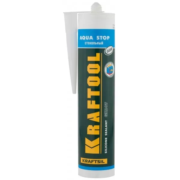 Герметик KRAFTOOL KRAFTSeal GX107 "AQUA STOP" силиконовый стекольный, прозрачный, 300мл 41256-2 купить в Тюмени