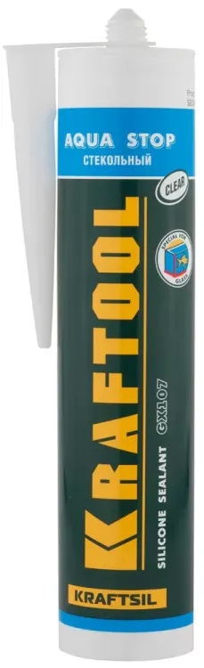 Герметик KRAFTOOL KRAFTSeal GX107 "AQUA STOP" силиконовый стекольный, прозрачный, 300мл 41256-2 купить в Тюмени