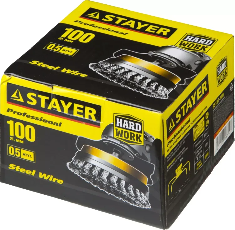 STAYER "PROFESSIONAL". Щетка чашечная усиленная для УШМ, жгутированная стальная проволока 0,5мм, 100ммхМ14 35137-100 купить в Тюмени