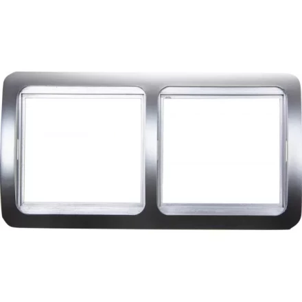 Панель СВЕТОЗАР &quot;ГАММА&quot; накладная, горизонтальная, цвет светло-серый металлик, 2 гнезда SV-54146-SM купить в Тюмени