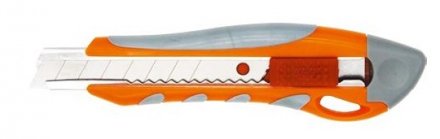 Нож пластиковый 18мм обрезиненный корпус металлическая направляющая Кратон 2 13 03 005 купить в Тюмени