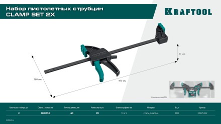 Набор пистолетных струбцин KRAFTOOL 32225-H2 купить в Тюмени