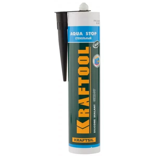Герметик KRAFTOOL KRAFTSeal GX107 "AQUA STOP" силиконовый стекольный, черный, 300мл 41256-4 купить в Тюмени