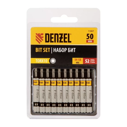 Бита TX 10х50, сталь S2, шестигранный профиль, 10 шт. Е 6,3 Denzel 11667 купить в Тюмени