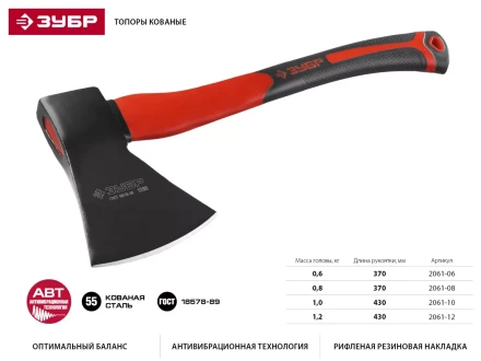 Топор ЗУБР &quot;МАСТЕР&quot; кованый с двухкомпонентной стеклопластиковой рукояткой, 1,2кг 2061-12 купить в Тюмени
