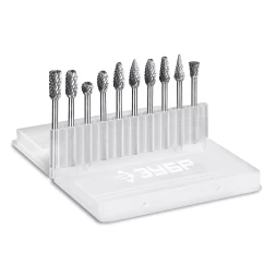 Зубр Набор твердосплавных борфрез для гравера, 10 шт.: 6 мм: B0616, C0616, D0605, E0610, F0618, G0618, H0618, L0616, M0618, N0608 (28816-H10)