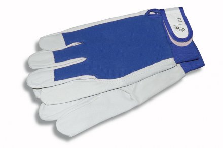 Перчатки хозяйственные кожаные синяя ткань 53597 купить в Тюмени