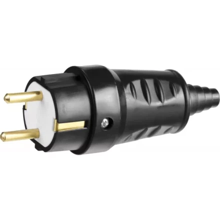 Вилка СИБИН электрическая ударопрочная, с заземлением, 16А/220В, черная 55115-B купить в Тюмени