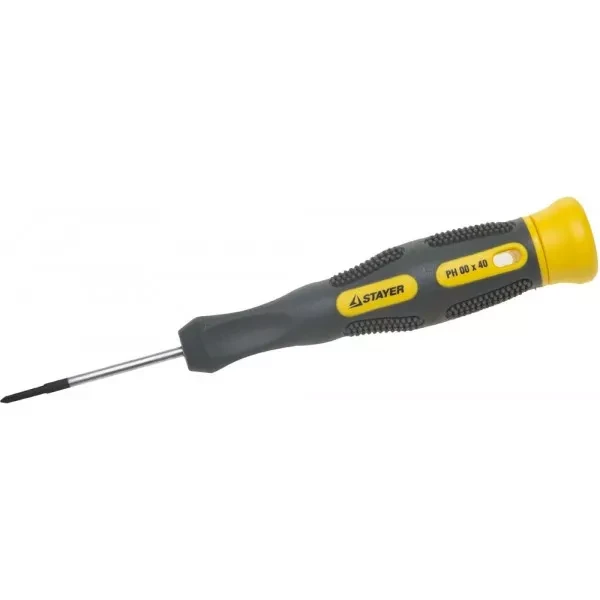 Отвертка STAYER "PROFESSIONAL" "MAX-GRIP" для точн работ, Cr-V, двухкомп рукоятка, магнит наконечник, PH №00x40мм 25826-00-040 G купить в Тюмени