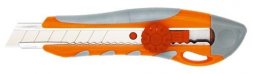 Нож пластиковый  18 мм обрезиненный корпус металлическая направляющая фиксатор винтовой Кратон