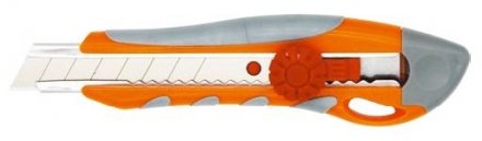 Нож пластиковый  18 мм обрезиненный корпус металлическая направляющая фиксатор винтовой Кратон 2 13 03 006 купить в Тюмени