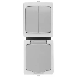 Комплект СВЕТОЗАР "АВРОРА" розетка с зазем. и защ. крышкой, 16А/~250В, выкл. двухклав. IP44, цвет серо-белый, 10А/~250В SV-54325-W