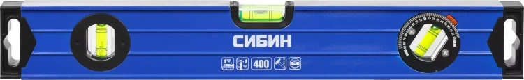 Уровень СИБИН коробчатый усиленный, утолщенный профиль, 2 фрезерованные поверхности, 3 противоударных ампулы (1 поворотная на 360 град), 4 34609-040 купить в Тюмени