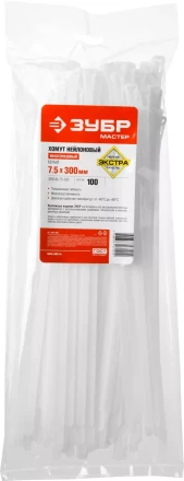 Хомуты нейлоновые ЗУБР &quot;МАСТЕР&quot; многоразовые, 7,5 мм x 300 мм, 100 шт 309240-75-300 купить в Тюмени