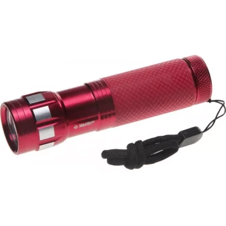 Фонарь ЗУБР &quot;МАСТЕР&quot; ручной, алюминиевый двукомпонентный корпус, 9 светодиодов, 3ААА, красный 56211-R купить в Тюмени