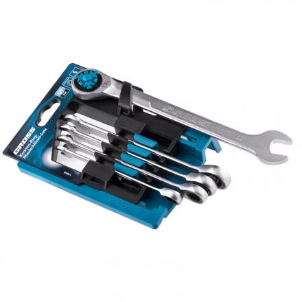 Набор ключей комбинированных трещоточных количество зубьев 100 СRV 5 шт 8- 17 мм Gross 14858 купить в Тюмени