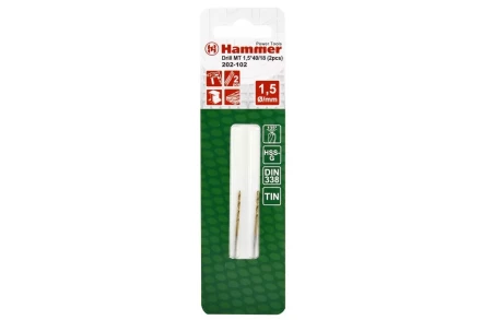 Сверло по металлу HAMMER Ф1.5х40мм (DR MT 1,5мм*40/18мм 2шт.) купить в Тюмени