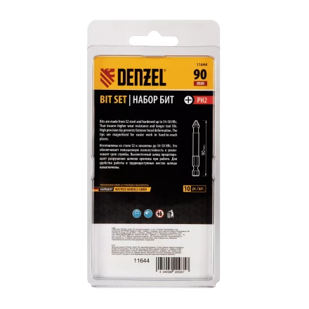 Бита PH2х90, сталь S2, цилиндр., 10 шт. Е 6,3 Denzel 11644 купить в Тюмени