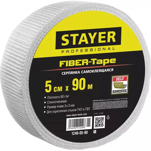 Серпянка самоклеящаяся FIBER-Tape, 5 см х 90м, STAYER Professional 1246-05-90 1246-05-90_z01 купить в Тюмени