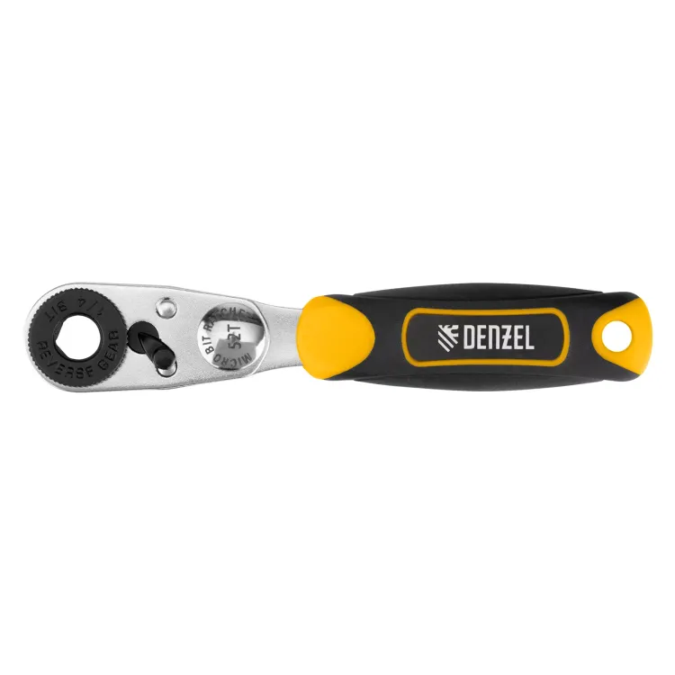 Ключ-трещотка для бит 1/4" Denzel 11633, 52 зуба, CrMo, адаптер для торцевых головок Denzel купить в Тюмени