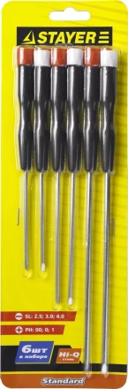 STAYER. Набор: Отвертки для точных работ с пластиковыми рукоятками и удлиненными стержнями 25570-H6_z01 купить в Тюмени