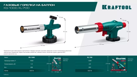 KL-700  газовая горелка с пъезоподжигом, на баллон  с цанговым соединением 55516 купить в Тюмени