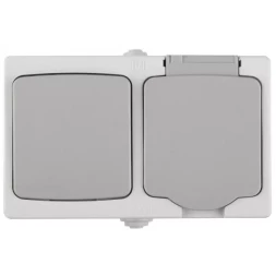 Комплект СВЕТОЗАР "АВРОРА" розетка с зазем. и защ. крышкой, 16А/~250В, выкл. одноклав. IP44, цвет серо-белый, 10А/~250В SV-54323-W