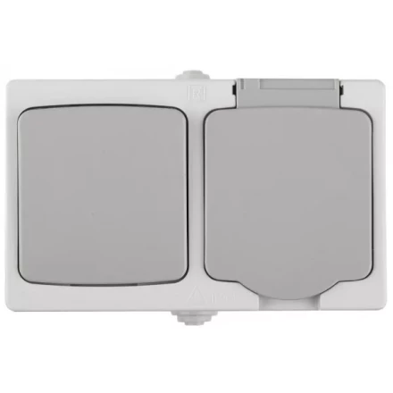 Комплект СВЕТОЗАР &quot;АВРОРА&quot; розетка с зазем. и защ. крышкой, 16А/~250В, выкл. одноклав. IP44, цвет серо-белый, 10А/~250В SV-54323-W купить в Тюмени