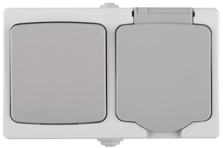 Комплект СВЕТОЗАР &quot;АВРОРА&quot; розетка с зазем. и защ. крышкой, 16А/~250В, выкл. одноклав. IP44, цвет серо-белый, 10А/~250В SV-54323-W купить в Тюмени