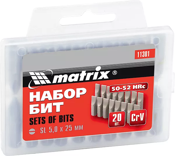 Набор бит Ph1 x 25 мм, сталь 45Х, 20 шт., в пласт. боксе  MATRIX 11350 купить в Тюмени