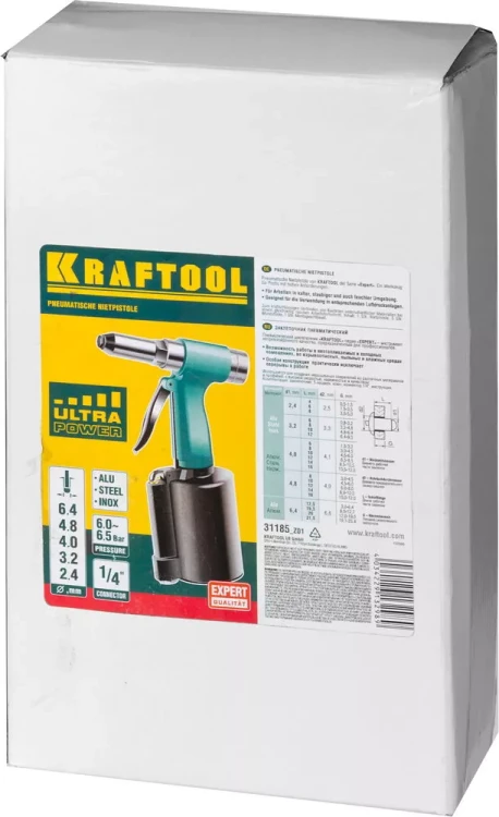 Заклепочник пневматический KRAFTOOL INDUSTRIE-PNEUMO для заклёпок из алюминия, стали, нерж. стали, d=2,4 / 3,2 / 4,0 / 4,8 / 6,4 мм 31185_z01 купить в Тюмени