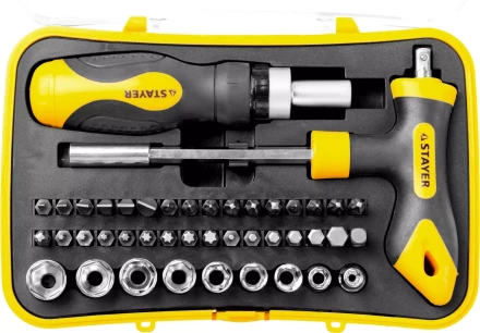 Набор STAYER &quot;MASTER&quot; &quot;HERCULES&quot;: Отвертка реверсивная, Т-образная отвертка-битодержатель, адаптер для торц голов, 43 предм 25084-H43 купить в Тюмени