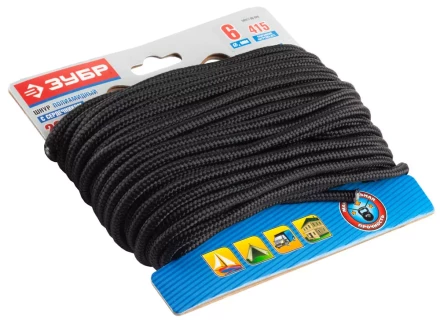 Шнур ЗУБР полиамидный, плетеный, повышенной нагрузки, с сердечником, черный, d 6, 20м 50311-06-020 купить в Тюмени