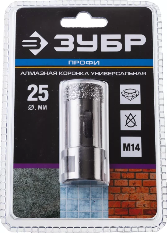 Алмазная коронка ЗУБР "ПРОФЕССИОНАЛ" универсальная для УШМ, сухое сверление, алмазы на вакуумной пайке,  посадка М14, d=16мм 29865-16 купить в Тюмени