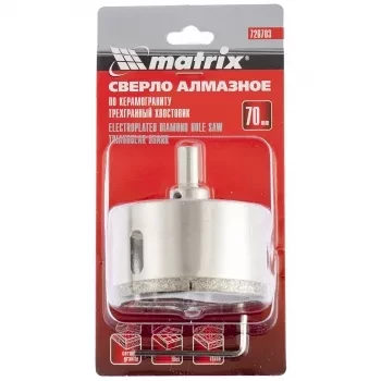 Сверло алмазное по керамограниту 70 х 67 мм 3-гранный хвостовик MATRIX 726703 купить в Тюмени